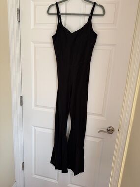Women's Black Wide-Leg Jumpsuit with Adjustable Straps